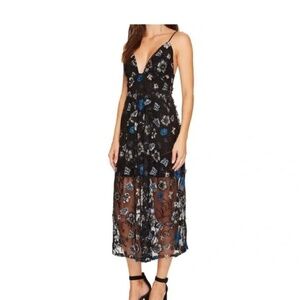 For Love & Lemons Black Floral Midi Dress